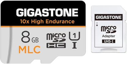 [10x High Endurance] GIGASTONE Industrial 8GB MLC Micro SD Card, Full HD Video Recording, Security Cam, Dash Cam, Surveillance Compatible 85MB/s, U1, with Adapter [5-Yrs Free Data Recovery]