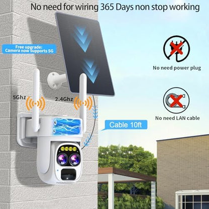 Cameras for Home Security Wireless Outdoor Solar,Alexa Security Camera Outside,360 PTZ Outside WiFi Camera Dual Lens 10x Zoom,Night Vision,2K,Water Proof