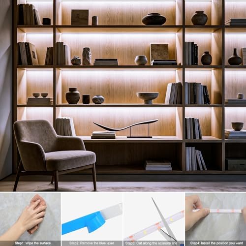 echosari Battery Operated Led Strip Lights White with Remote, 8 Modes, Dimmable, Timer, Self-Adhesive, Cuttable, for PC TV Kitchen Cabinet Shelves Bedroom Decor (3m 90LED) (Pack of 3)