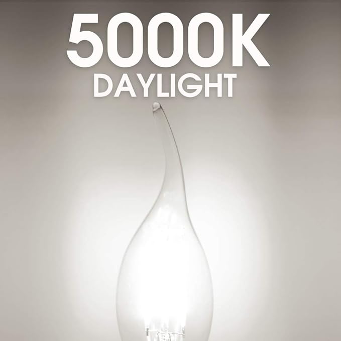 Energetic 12 Pack 60 Watt Dimmable LED Chandelier Light Bulb, 500lm, 5000K Daylight CA11 Filament LED Candle Light Bulb, E12 Base, CRI 90+