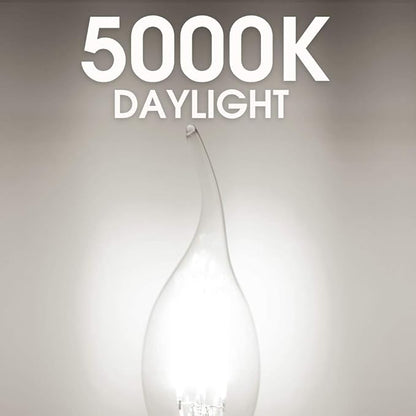 Energetic 12 Pack 60 Watt Dimmable LED Chandelier Light Bulb, 500lm, 5000K Daylight CA11 Filament LED Candle Light Bulb, E12 Base, CRI 90+
