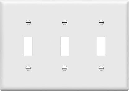 ENERLITES Triple Light Switch Wall Plate, Gloss Finish, Standard Size 3-Gang 4.50" x 6.38", Unbreakable Polycarbonate Thermoplastic, 8813-W, White
