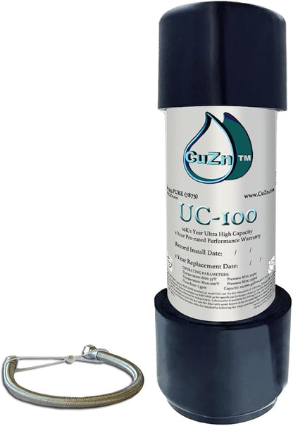 CuZn UC-100 Under Sink Water Filter, 10K Gallons or 1 Year Filtration Life | Reduces PFAs, PFOS, Lead, Chlorine, Improves Taste, NSF and ANSI 42 & 372 Certified, High Performance