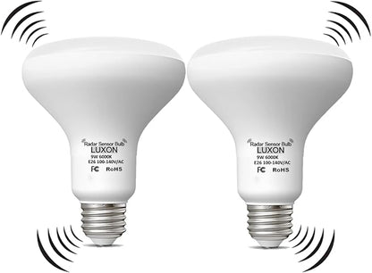 LUXON 9W BR25 Radar Motion Sensor Light Bulbs, Detector Dusk to Dawn 90W Equivalent,Smart Led Lamp Lighting,Indoor Auto On/Off E26 Base Cool White 6000K