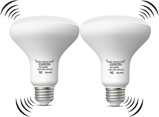 LUXON 9W BR25 Radar Motion Sensor Light Bulbs, Detector Dusk to Dawn 90W Equivalent,Smart Led Lamp Lighting,Indoor Auto On/Off E26 Base Cool White 6000K