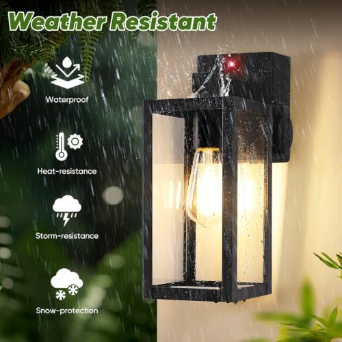 BesLowe Upgraded Motion Sensor Outdoor Wall Light with Outlet, Black