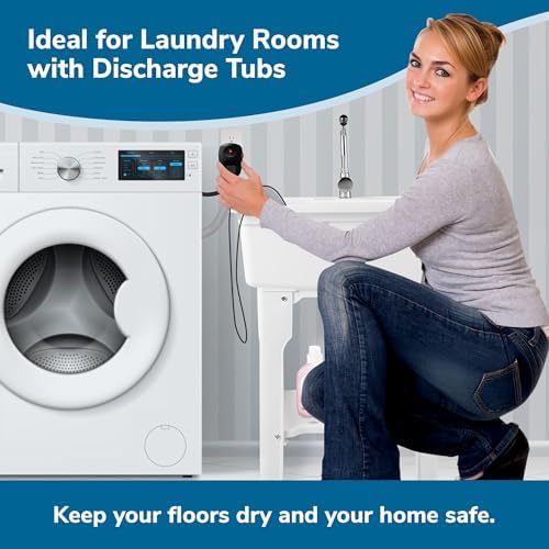 WasherWatcher Laundry Tub Overflow Protector - Water Leak Shut Off Detectors w/ LED Indicator, Alarm, Water Sensor, & More - Easy to Install Washing Machine Leak Detector for Any Drain System
