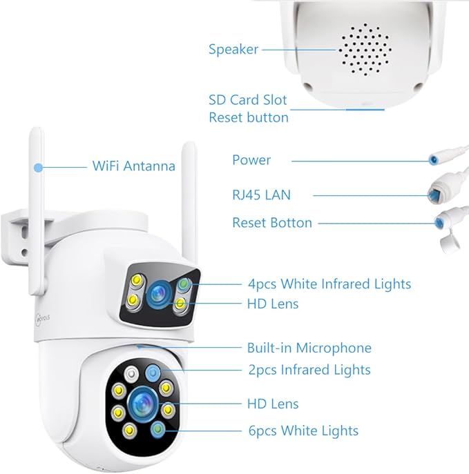 MOVOLS Wireless Security Camera 5G/2.4G WiFi 4MP Dual Lens Camera,2K HD PTZ Dome Cameras with Color Night Version, Motion Detection