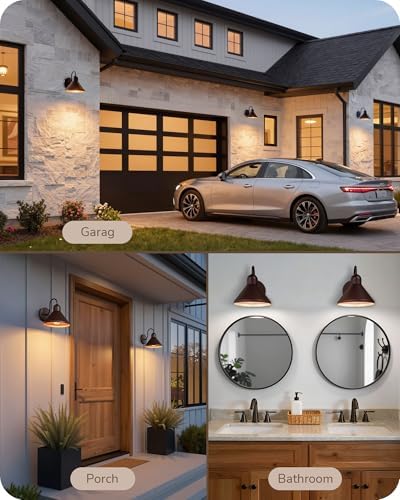 EDISHINE 2 Pack 8" Gooseneck Barn Outdoor Wall Light, Farmhouse Porch Light