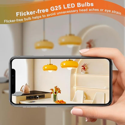 G25 LED Globe Light Bulbs,120V 5W(60W Equivalent), 3000K CRI85+ Warm White Bathroom,E26 Base,Eye-Friendly Vanity Round, Perfect for Vanity Makeup Mirror, Non-Dimmable (2 Pack)