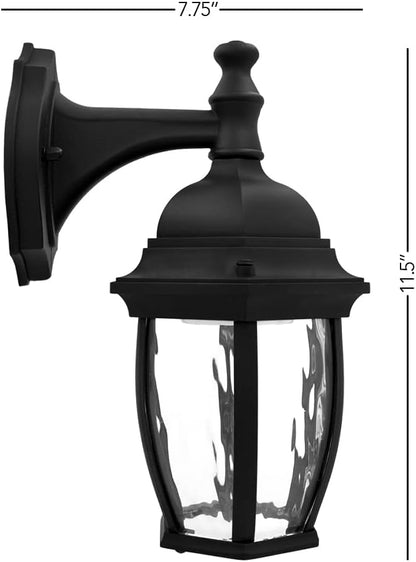 Maxxima Luvoni WiFi LED Outdoor Wall Light, 850 Lumens, CCT 2700K-6500K | Smart, Black w/ Clear Water Glass, App Controlled Porch Lantern, Dimmable, Works with Google Home/Alexa, by Maxxima
