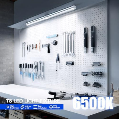Barrina T8 LED Shop Lights 1.5FT, 25W 3450LM 6500K, 2 Pack High Output Tube