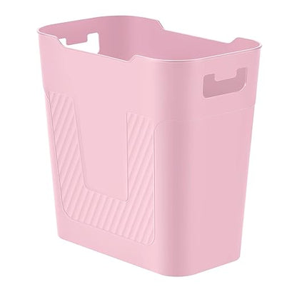 Small Pink Trash Can Wastebasket, 2.9 Gallon Plastic Garbage Can Waste Basket for Narrow Spaces Bathrooms Laundry Room Kitchens Offices Kids Rooms (Pink)