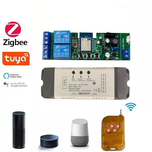 2 Channel 5V 85-250V ZigBee Smart Relay Switch,Adjustable Selflock and Momentary Working Mode,Works with SmartThings, Alexa, Google Home (ZigBee Hub Required)