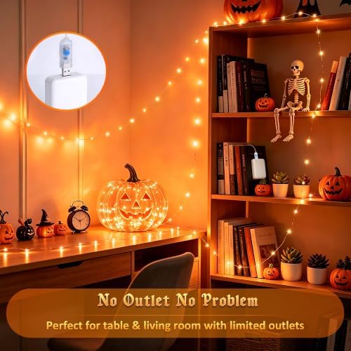 JMEXSUSS 100 LED USB Orange Fairy Lights Plug in, 33 Ft Orange Lights