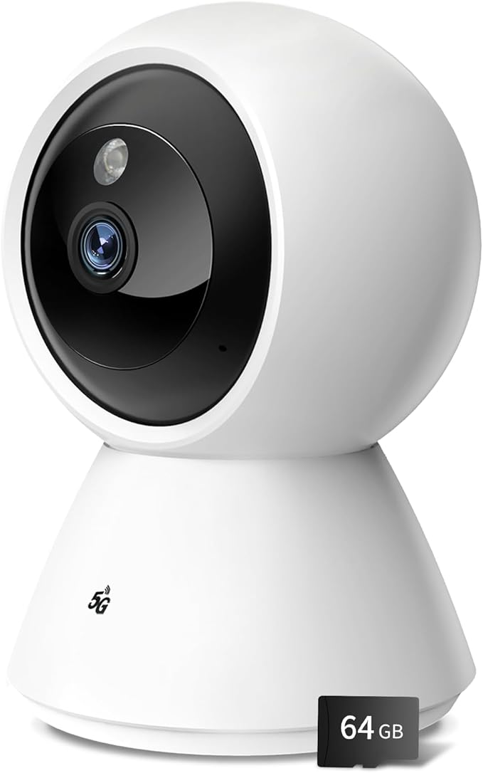 BJR Indoor Security Camera 2K HD, 360° Pan/Tilt Pet Camera with Dual-Band WiFi (5G & 2.4G), Motion Tracking, Color Night Vision, 2-Way Talk, Free 64GB SD Card Included for Home/Baby Monitor