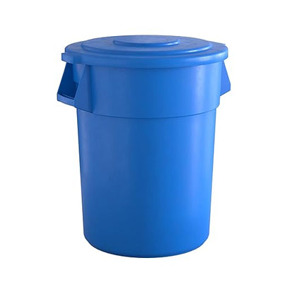 55 Gallon Blue Round Commercial Trash Can with Lid, Heavy-Duty Food Grade NSF Certified, Perfect for Restaurant, Office, School, Garage, Backyard, Workshop, Warehouse