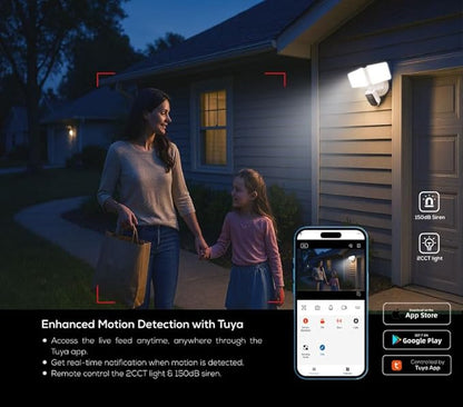 Security Floodlight Camera Outdoor - Flood Lights Camera Wired Motion Lights 2-Way Audio 2K and 150dB Siren 4230 lm 2.4G&5G WiFi Alexa-Compatible 3000-5000K 24/7 Recording for Home Security