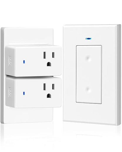Remote Control Outlet Wireless Light Switch, Removable Remote Outlet Switch Kit for Lamps, Lights, Appliance, Expandable, 100ft RF Range, FCC Listed (1 Controller + 2 Outlets) W08RC1206