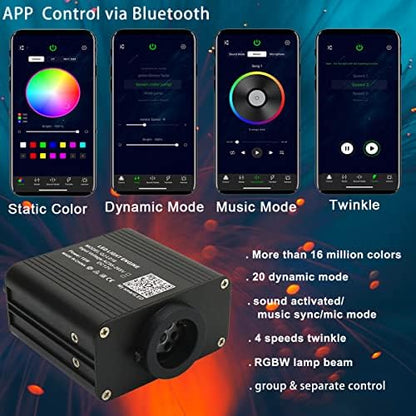 AZIMOM 16W Twinkle & Sound Activate 550pcs*0.03in*9.8ft Fiber Optic Starlight Headliner Kits for Car Home Star Ceiling Sky Decoration, APP& Remote Control Light Engine End Glow Fiber Strands