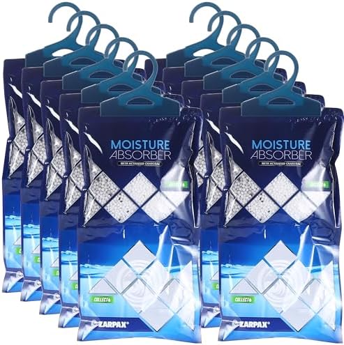 ZARPAX Hanging Moisture Absorber Bags Activated Charcoal 10.5oz - Set of 10