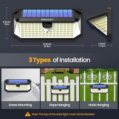 TECKNET 546 LED Motion Sensor Outdoor Lights with Remote Control Hook 2Pack