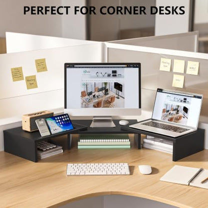WALI Extra Long Wooden Dual Monitor Stand Riser with 2 Slots, up to 22lbs