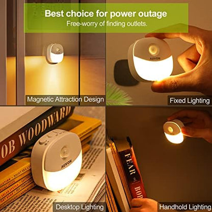 AUVON Magnetic Rechargeable Night Light, Motion & Dusk-Dawn Sensor, 2 Packs