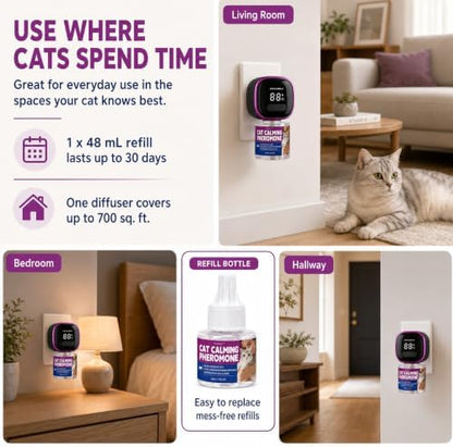 Timer Display Cat Calming Pheromone Diffuser, Daily Auto-On