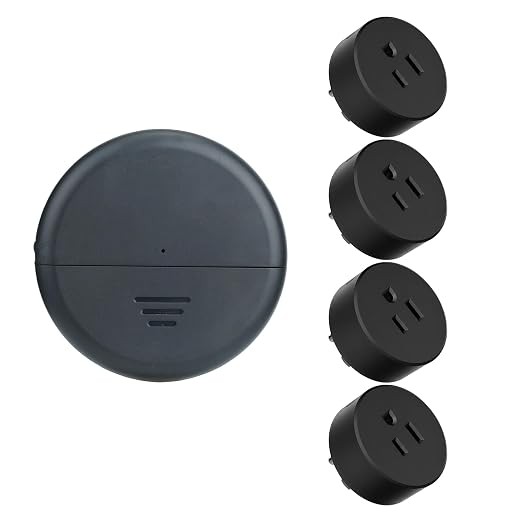 Greencycle Black Wireless Motion Sensor Outlet 4 Plugs,Auto On/Off Switch | No Wiring Needed PIR Sensor,4 Timer Settings,Adjustable Detection Range,15A 1875W LED for Garage,Closet,Hallway,Basement
