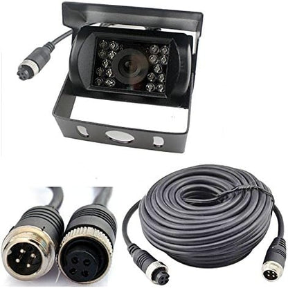 4Pin 18 LED IR Night Vision CCD Car Rear View Parking Reverse Camera + 4 Pin Connector Extension Cable for 12V/24V Bus Truck Trailer RV Caravan(Black Camera with 10m/33ft Cable)