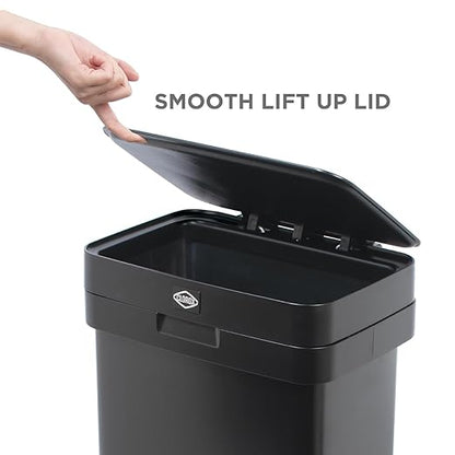 Clorox 13 Gallon Trash Can - 50L Kitchen Trash Can with Wide Step Pedal - Rectangular Black Stainless Garbage Bin with Hinged Rim and Odor Protection