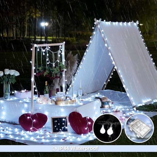 JMEXSUSS 33FT 100 LED Globe White String Lights Battery Operated