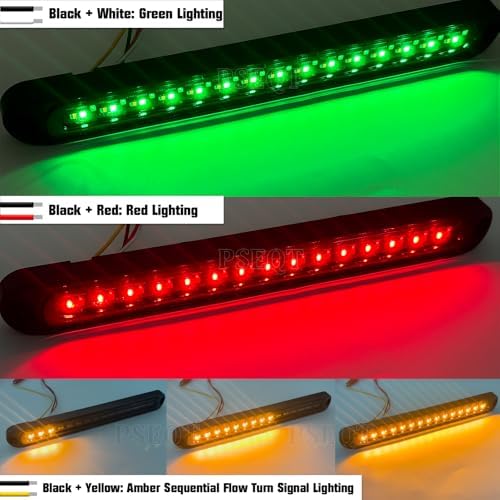PSEQT 3 Color Trailer Tail Brake Stop Turn Signal Running LED Lights Bar Amber Red Green Rear Identification Marker Waterproof Light Strip for Trailer Truck Pickup Offroad RV ATV UTV Bus Van, 2Pcs