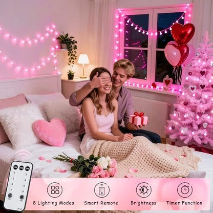 JMEXSUSS 33 ft 100 LED Globe Pink Christmas String Lights Indoor