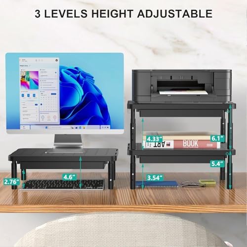 WALI Computer Monitor Stand with Storage, Monitor Riser 3 Height Adjustable