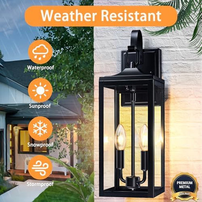 18'' Large Outdoor Wall Lights 2 Packs, Porch Light E12 2-Light, Black