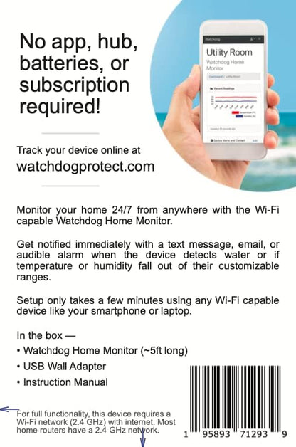 Watchdog Home Monitor - Water, Temperature, Humidity, and Power Outage Alarm Sensor with WiFi