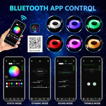 AMKI High Brightness 32W Twinkle 1000pcs Fiber Optic Starlight Headliner Kit 0.03in 16.4ft Fiber Strands RGBW Sound Activated APP Remote Control for Car Home Roof Ceiling Decoration