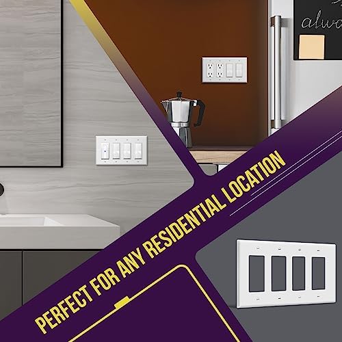 ENERLITES 4-Gang White Mid-Size Decorator Switch Outlet Wall Plate Cover
