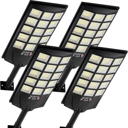 Solar Lights Outdoor Waterproof, 6500K Dusk to Dawn Solar Street Light Motion Sensor with Remote, LED Security Flood Light for Outside Garden Yard Path, Oudoor Parking Lot Lights, 4PACK