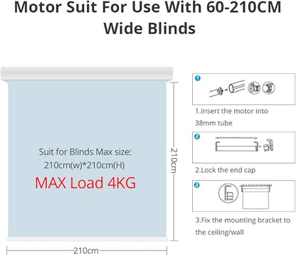 Smart WiFi Blind Motor, 38mm Rechargeable Roller Shade Motor with Built-in 2600mAh Battery, Compatible with Alexa & Google Home, APP Control, No Hub Required (Motor Only)