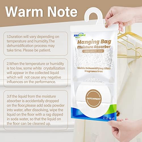 ZSZMFH 12 Pack Moisture Absorber Hanging Bags, Fragrance Free Humidity Packs, 15 OZ Dehumidifier Bags Effectively Trap Extra Moisture,Hanging Closet Dehumidifier Bags-425g/pack