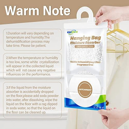 ZSZMFH 12 Pack Moisture Absorber Hanging Bags, Fragrance Free Humidity Packs, 15 OZ Dehumidifier Bags Effectively Trap Extra Moisture,Hanging Closet Dehumidifier Bags-425g/pack
