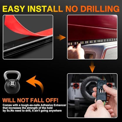 LIGBT 60 Inch Led Truck Tailgate Light Bar Strip 504LED Triple Row LED Tailgate Running Light Kit Flexible Brake Lights Turn Signal White Reverse Light Waterproof for Car Pickup SUV