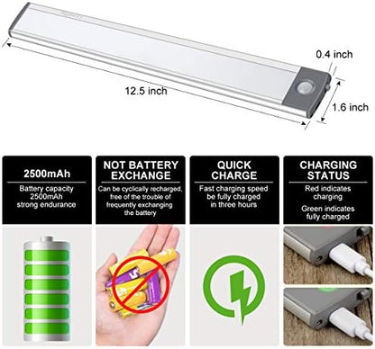 54-LED Motion Sensor Cabinet Light,Under Counter Closet Wireless USB Rechargeable Kitchen Night Lights,Battery Powered for Wardrobe,Cabinet,Cupboard（Warm Light）-2Pack