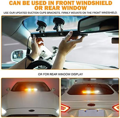 Xprite 16 inch White Amber Emergency Strobe Dash Lights, Interior Windshield Flashing Light w/Suction Cups for Construction Towing Snow Plow Pickup Work Trucks Cars (Aluminum Housing)