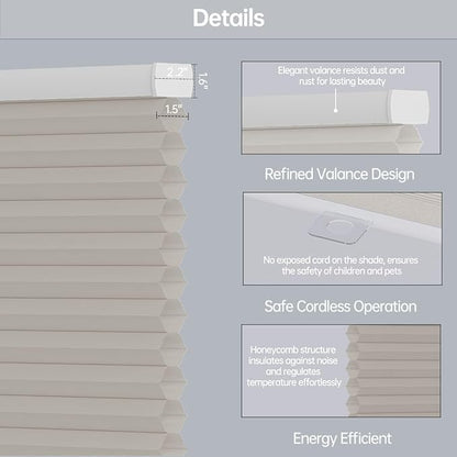 Cellular Shades Light Filtering Honeycomb Blinds for Indoor Windows, Cordless Cellular Shades 1.5 inch Cell Pleated for Bedroom Home Office, Custom Size, Half Shading Golden Brown