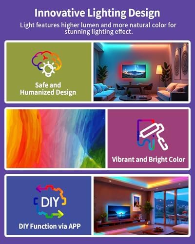 RGB+IC LED Strip Lights, Smart LED Light for Bedroom, Color Changing LED Strips with 44 Scene Modes, Segmented Control, for Bedroom Home TV Wall Décor, Party, Festival, Gathering