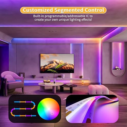 PAUTIX RGB Smart IC COB LED Strip Light Addressable 32.8ft/10m,UL-Listed 24V Color Flowing Strip Light Multicolor Flexible Tape Light for TV,Bedroom,Party DIY Decoration(Without Controller&Adapter)